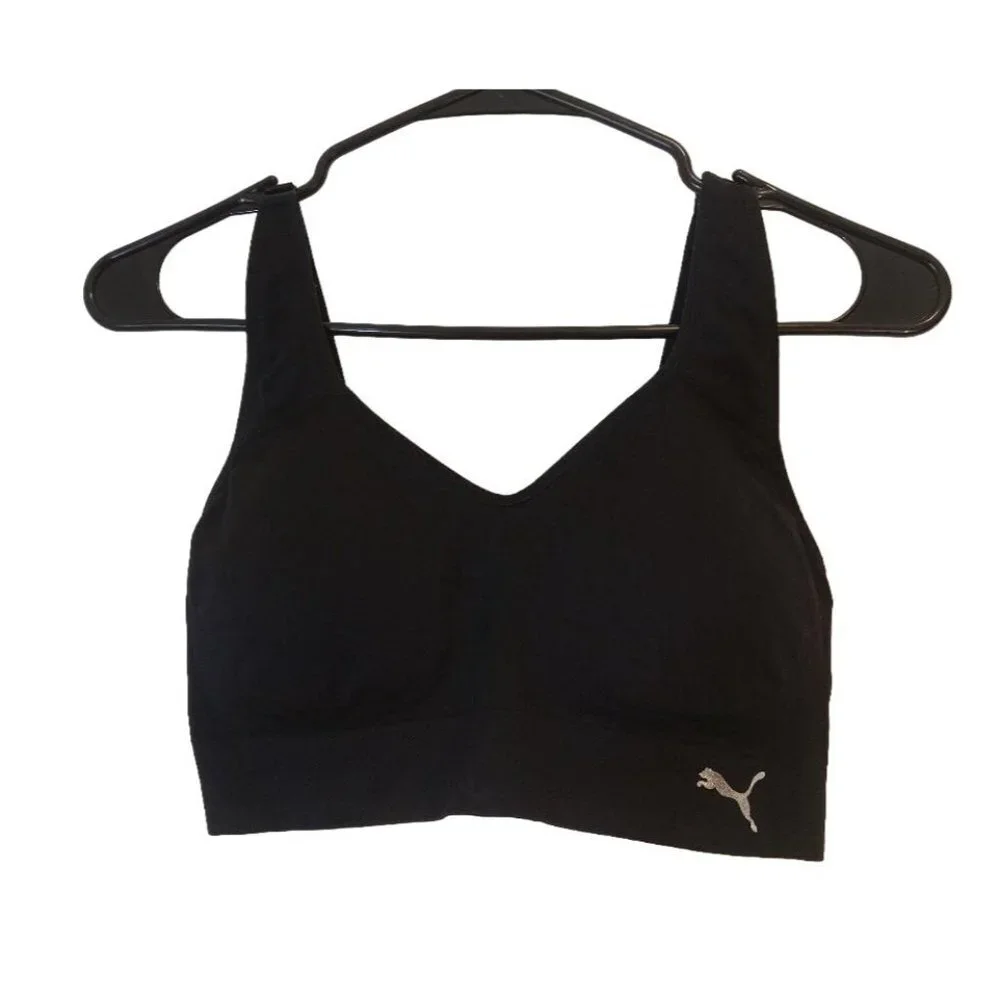 Puma Seamless Sports Bra Size Medium Black Wireless Padded Workout Activewear B6